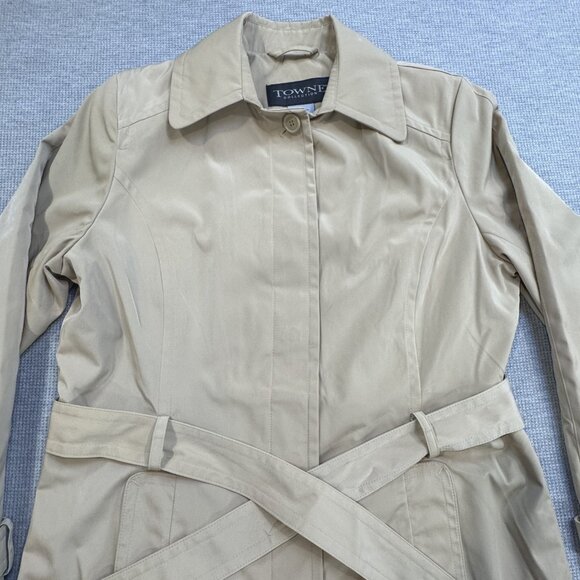 Towne Collection Womens Size L Khaki Trench Coat Belted Padded Shoulder NWT - Picture 15 of 16